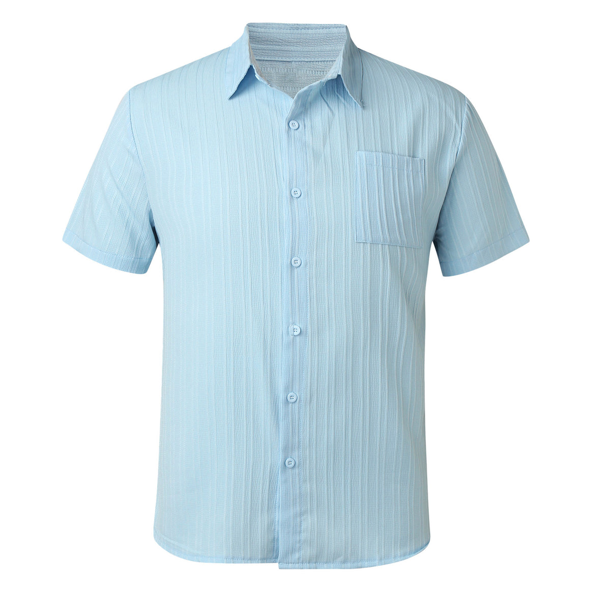 Men's short-sleeved seersucker shirt with chest pocket and fine stripe texture Mune Fashion
