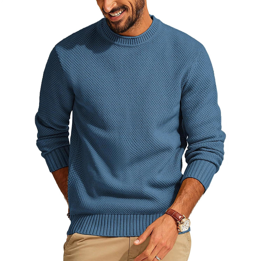 Men's Waffle Knit Sweater with Round Neck Mune Fashion