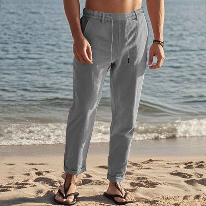 Men's casual chino with linen look, elastic waistband and slim ankle fit Mune Fashion