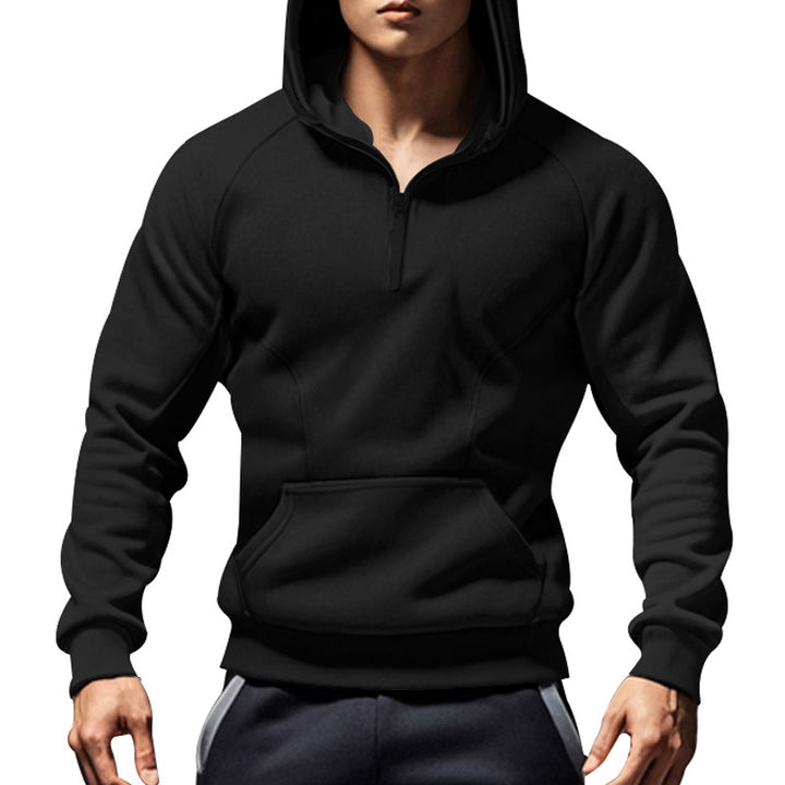 Men's casual hooded sweatshirt with short front zipper, ergonomic raglan cut, and kangaroo pocket Mune Fashion
