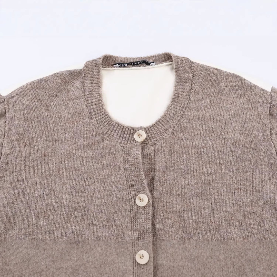 Women's Casual Cardigan with Attached Blouse Trim and V-Neck Mune Fashion