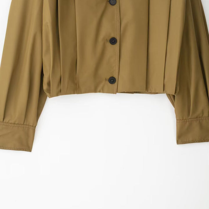 Women Cropped Blouse Jacket with Shirt Collar and Shoulder Straps Mune Fashion