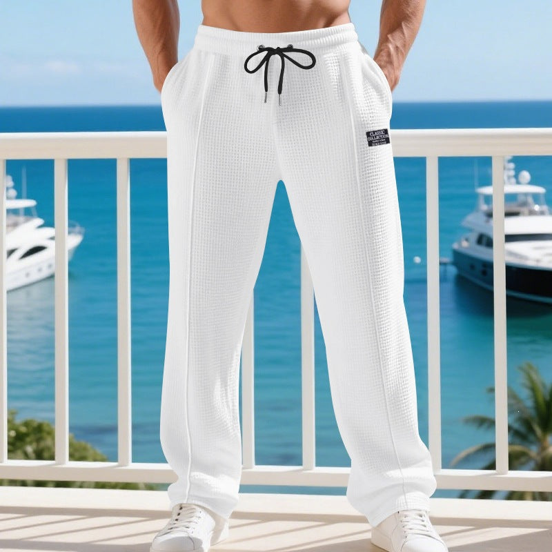 Men's Casual Waffle Texture Jogging Pants with Drawstring and Side Pockets Mune Fashion