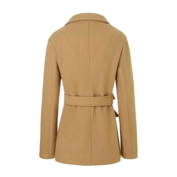 Women Tailored Short Coat with Tie Belt and Notched Collar Mune Fashion