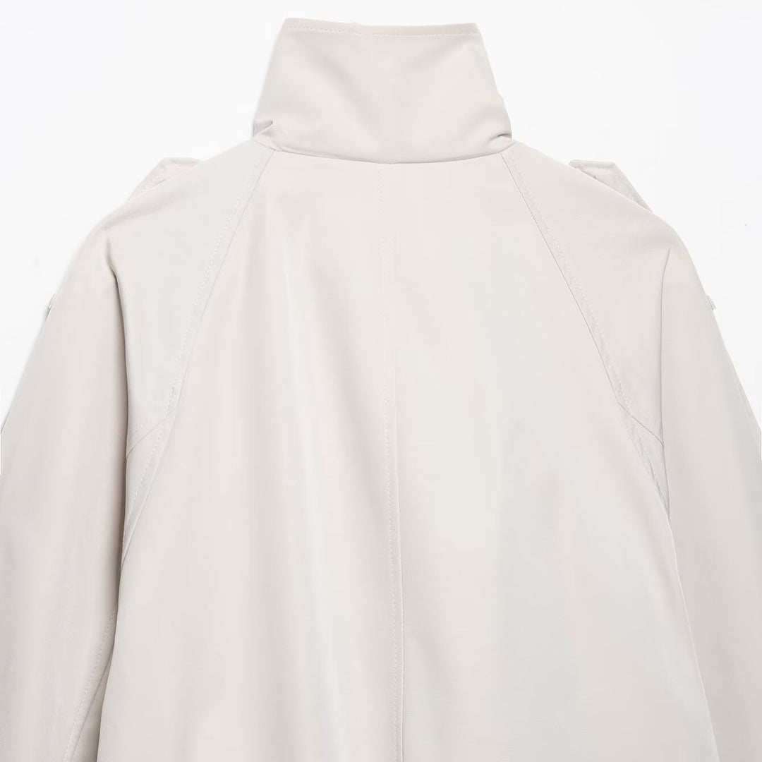 Women Short Cut Cape Trench with High Funnel Collar and Double-Breasted Button Placket Mune Fashion