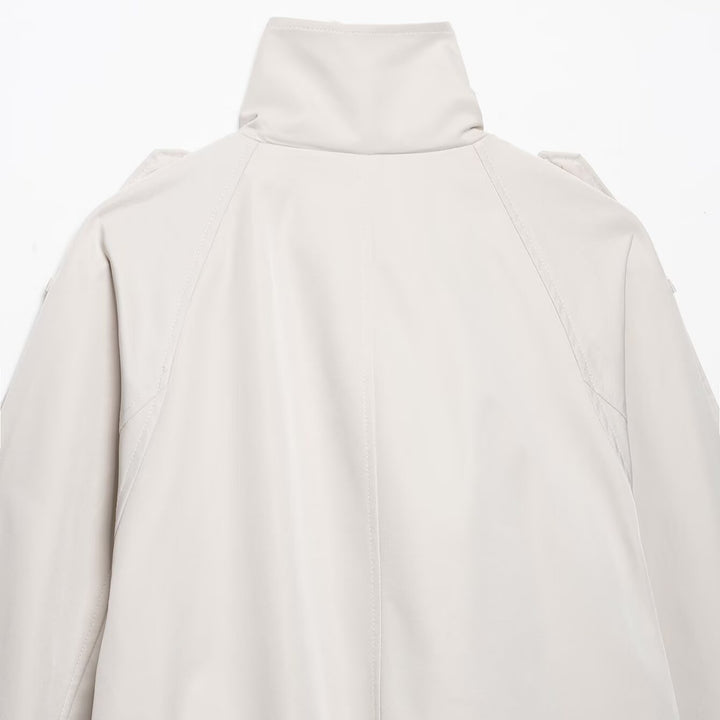 Women Short Cut Cape Trench with High Funnel Collar and Double-Breasted Button Placket Mune Fashion