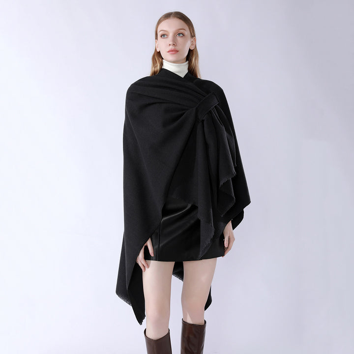 Women's lightweight wool blend wrap with fringes and tie belt Mune Fashion