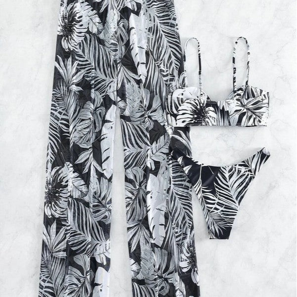 Ladies swim outfit with floral top and transparent palazzo pants Mune Fashion