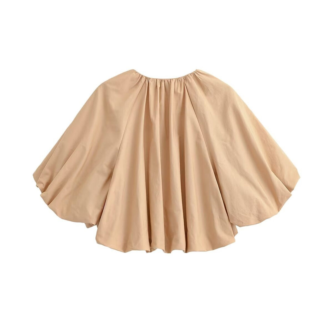 Women Oversized Cape Blouse with Drawstring, Gathered Hem and Voluminous Batwing Sleeves Mune Fashion