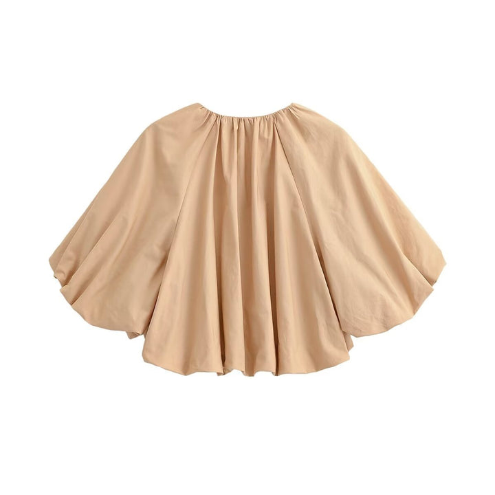 Women Oversized Cape Blouse with Drawstring, Gathered Hem and Voluminous Batwing Sleeves Mune Fashion