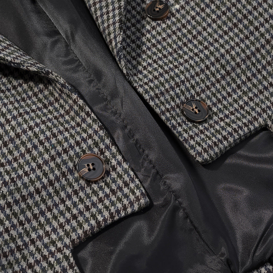 Women's Houndstooth Blazer with Tail Detail and Tailored Silhouette Mune Fashion