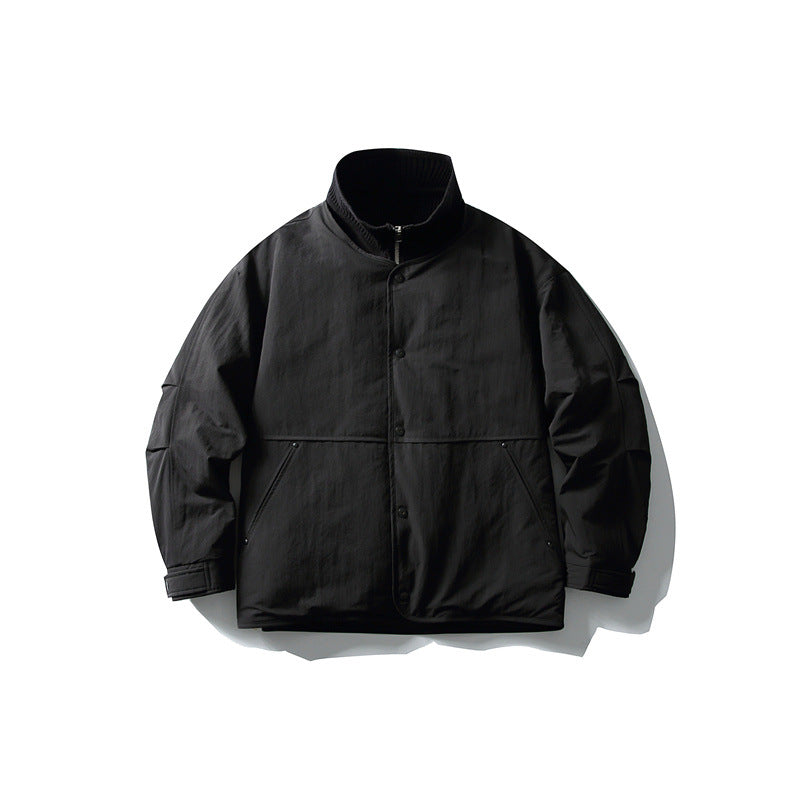 Men's Oversized Padded Leisure Jacket with Ribbed Collar and Snap Button Placket Mune Fashion