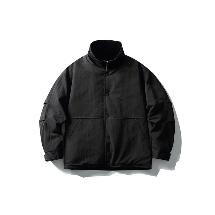 Men's Oversized Padded Leisure Jacket with Ribbed Collar and Snap Button Placket Mune Fashion