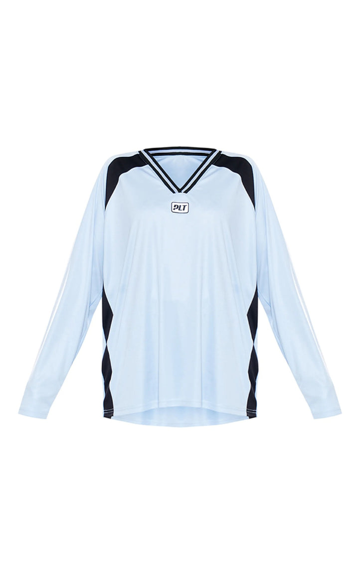 Men's Long Sleeve Sports Jersey in Oversized Cut with V-Neck and Contrast Panels Mune Fashion