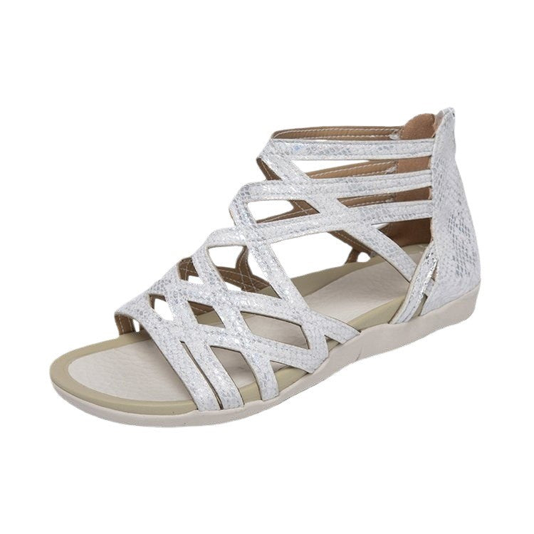 Women's Roman sandals with zipper, woven cut-out upper material and padded comfort sole Mune Fashion
