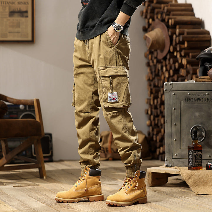 Herren Cargo-Jogger mit Zip-Knöchel, elastischem Bund, Multifach-Utility-Taschen und Vintage-Patch Mune Fashion