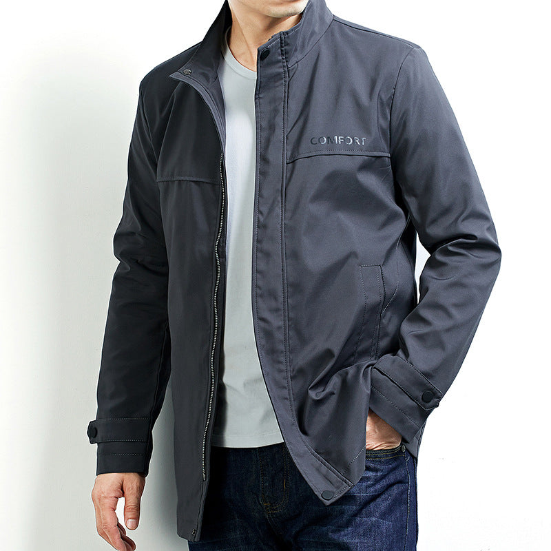 Men's Lightweight Water-Repellent Short Coat with Stand-Up Collar and Concealed Zipper Mune Fashion