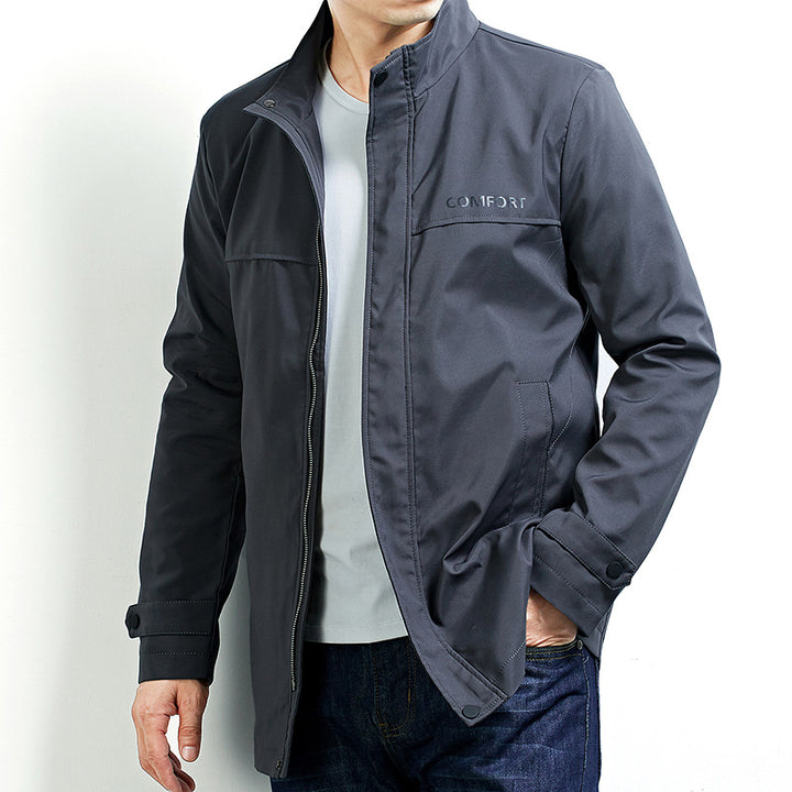 Men's Lightweight Water-Repellent Short Coat with Stand-Up Collar and Concealed Zipper Mune Fashion