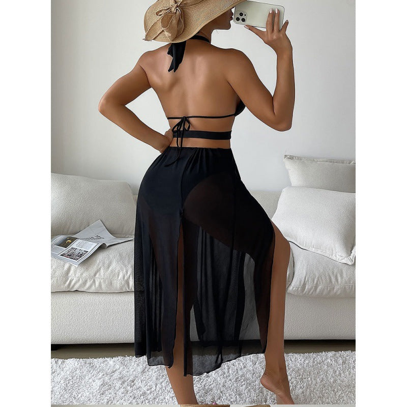Women's beach dress with sophisticated wrap design and elegant cut-outs