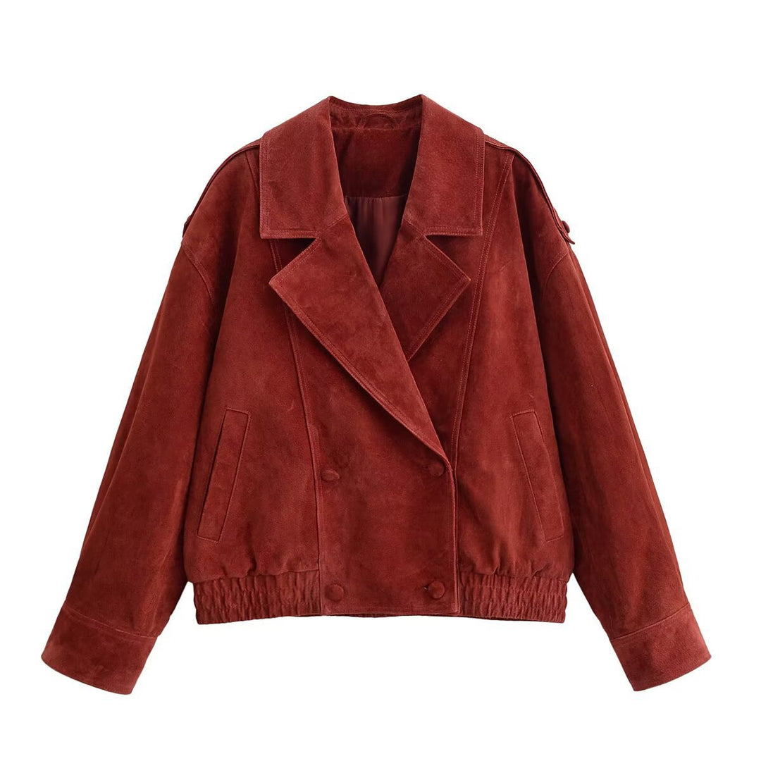 Women's short jacket made of suede in an oversized cut with a double-breasted button placket Mune Fashion