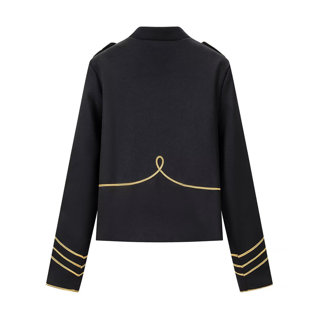Women's Parade Jacket with Stand-Up Collar, Epaulettes and Gold Embroidered Decorations Mune Fashion