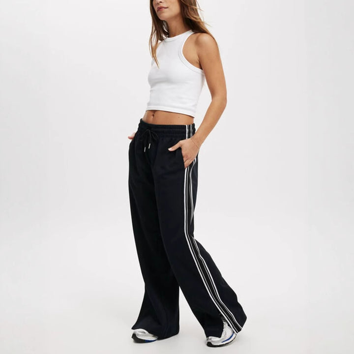 Women's Loose Jogging Pants with Drawstring, Elastic Waistband & Side Contrast Stripes Mune Fashion
