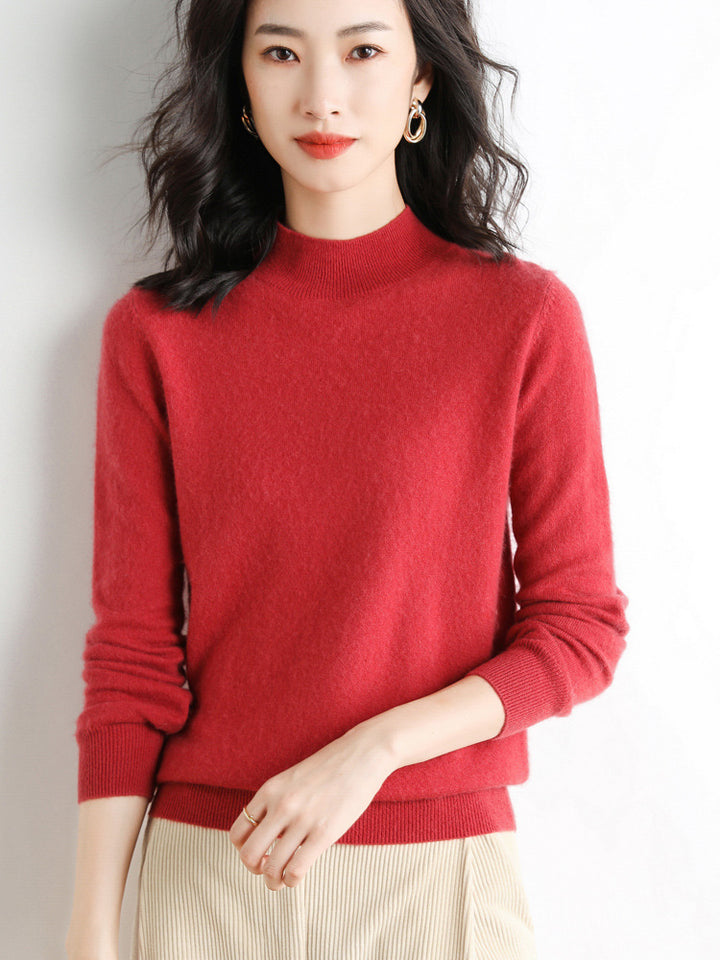 Women's Short Roll Neck Fine Knit Sweater with Light Mohair Effect Mune Fashion