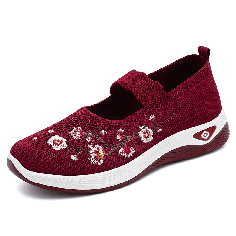 Women's Sporty Slip-On Sneakers with Floral Embroidery Design Mune Fashion