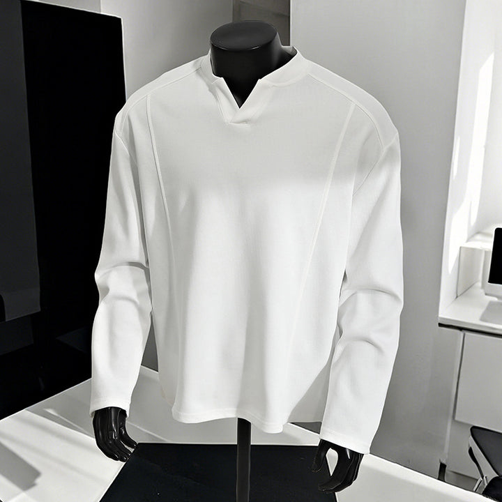 Men's Oversize Long Sleeve Shirt with V Notch Collar, minimalist cut and soft cotton blend Mune Fashion