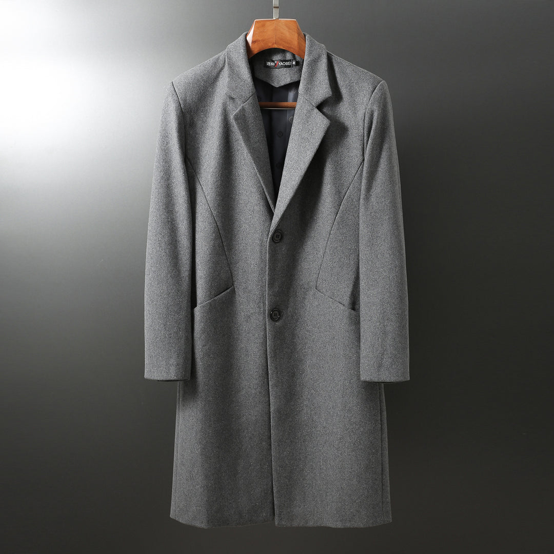 Men's Elegant Long Wool Blend Coat with Shawl Collar and Straight Cut Mune Fashion