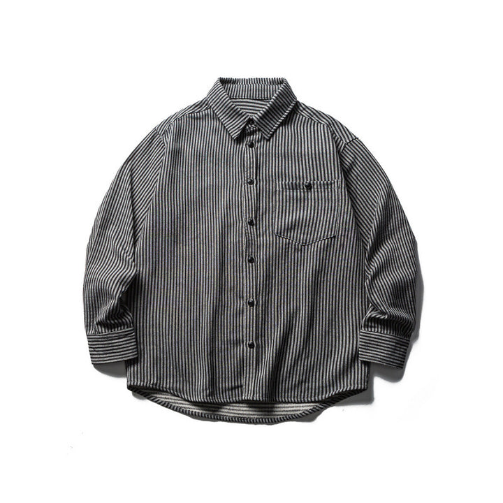 Men's loose-fitting striped cotton blend shirt with chest pocket and extended back Mune Fashion