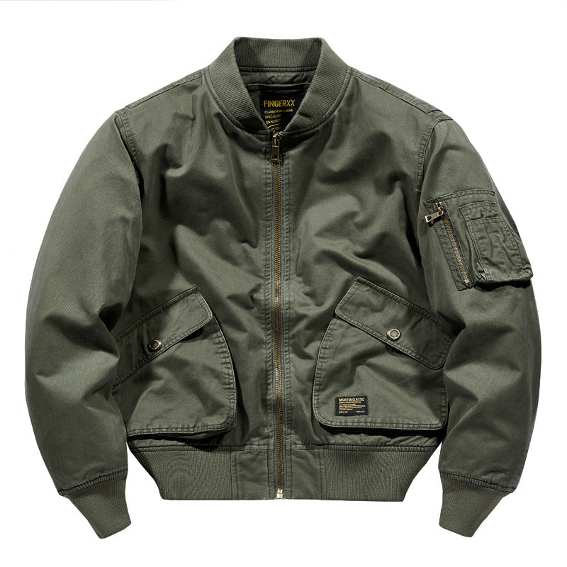 Men's Short-Cut Canvas Bomber Jacket in Utility-Field Style with Pocket Organizer Mune Fashion