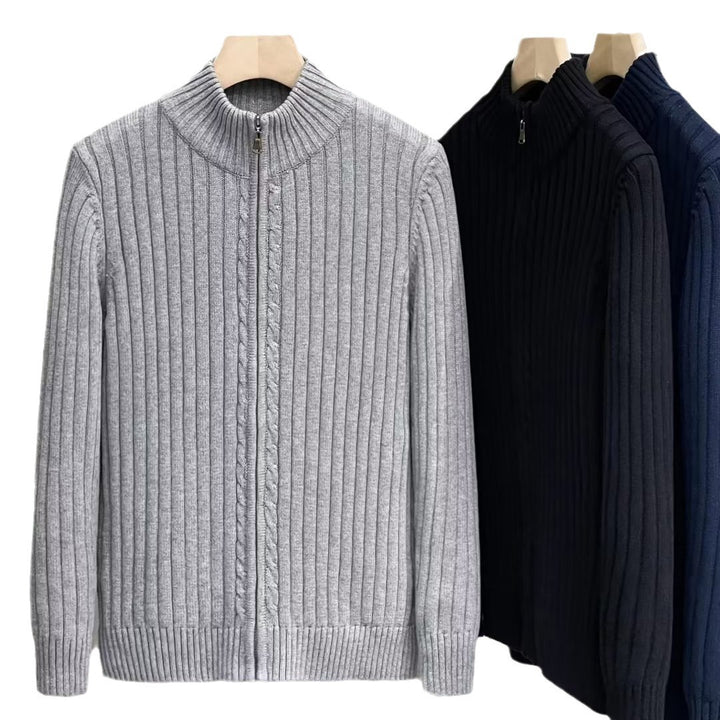 Men's Fashion Zip-Up Cardigan with Ribbed Texture Mune Fashion