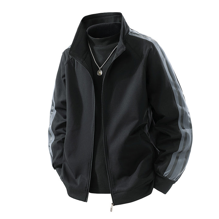 Men's Sportive Zip Jacket with Stand-up Collar and Contrasting Sleeve Stripes Mune Fashion