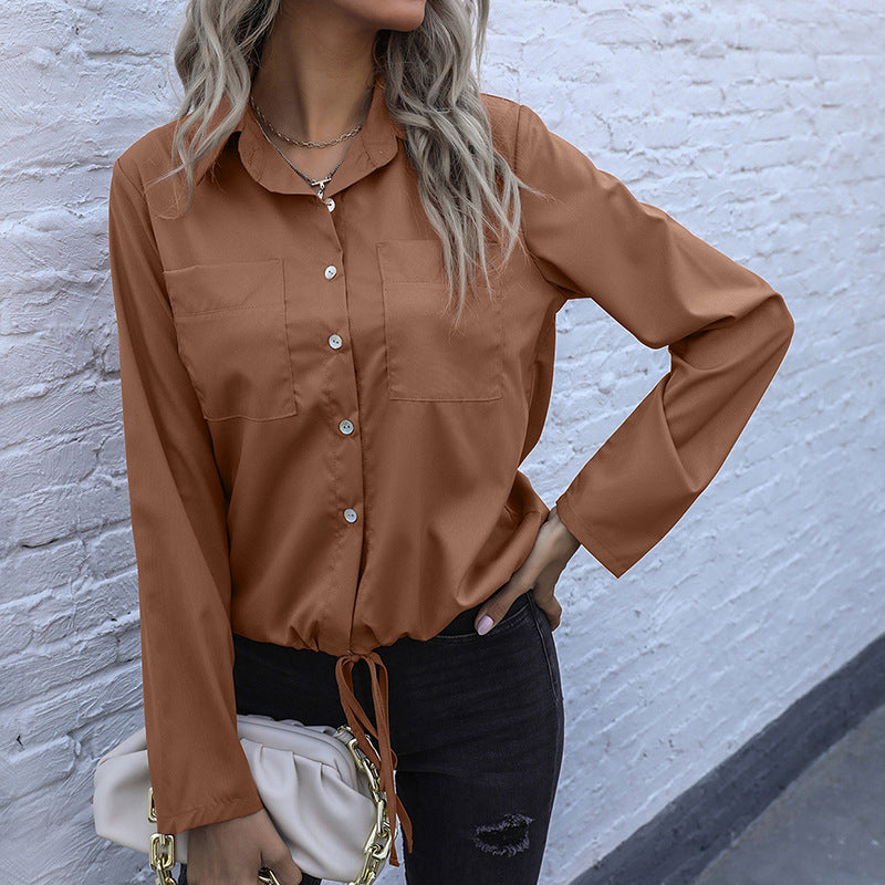 Women's shirt blouse with drawstring, chest pockets & loose fit Mune Fashion