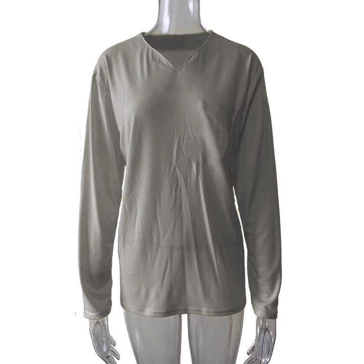 Women nan legeres Long-sleeve shirt with V-notch neckline, chest pocket, and relaxed oversized fit Mune Fashion
