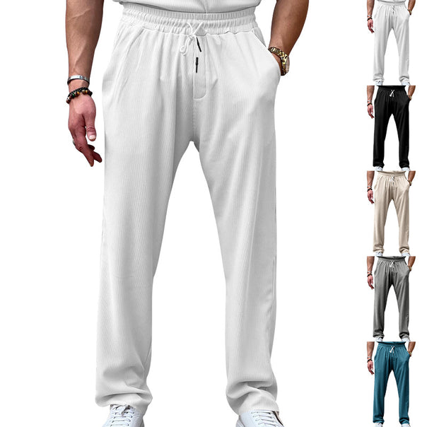 Men's lightweight linen pants with drawstring, elastic waistband, and straight cut Mune Fashion