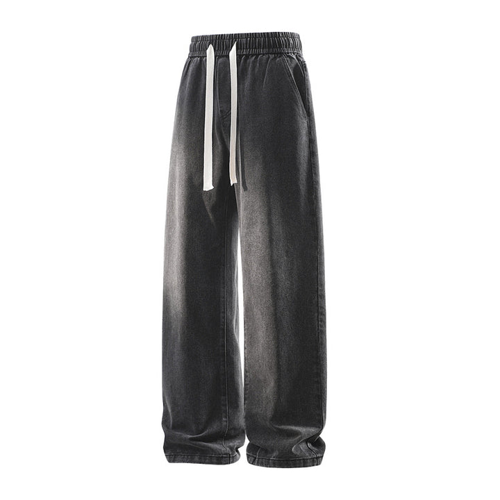 Men's Wide Denim Casual Pants with Elastic Waistband, Drawstring & Relaxed Baggy Silhouette Mune Fashion