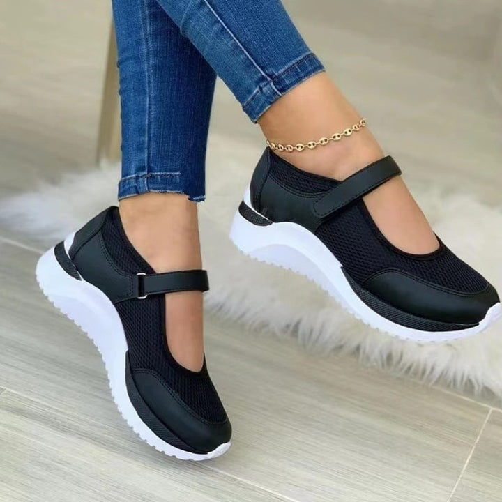 Women's Breathable Mary-Jane Sneakers with Velcro and Wedge Sole Mune Fashion