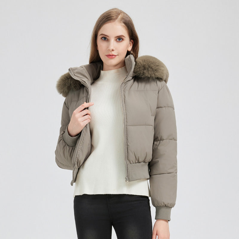 Women's short quilted hooded jacket with faux fur trim and ribbed hem Mune Fashion