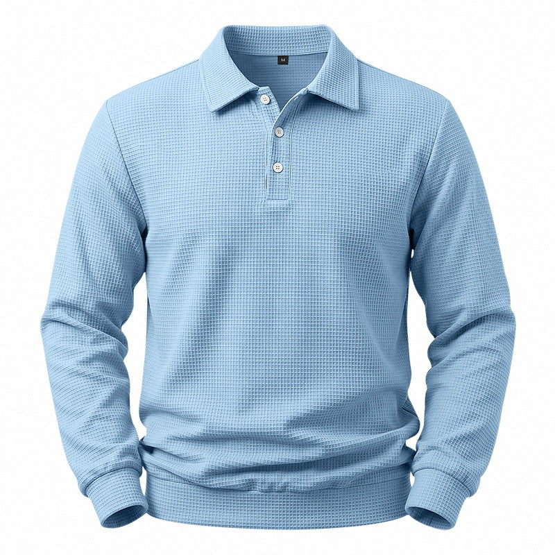 Men's Long Sleeve Polo in Waffle Piqué with Stretch Comfort Mune Fashion