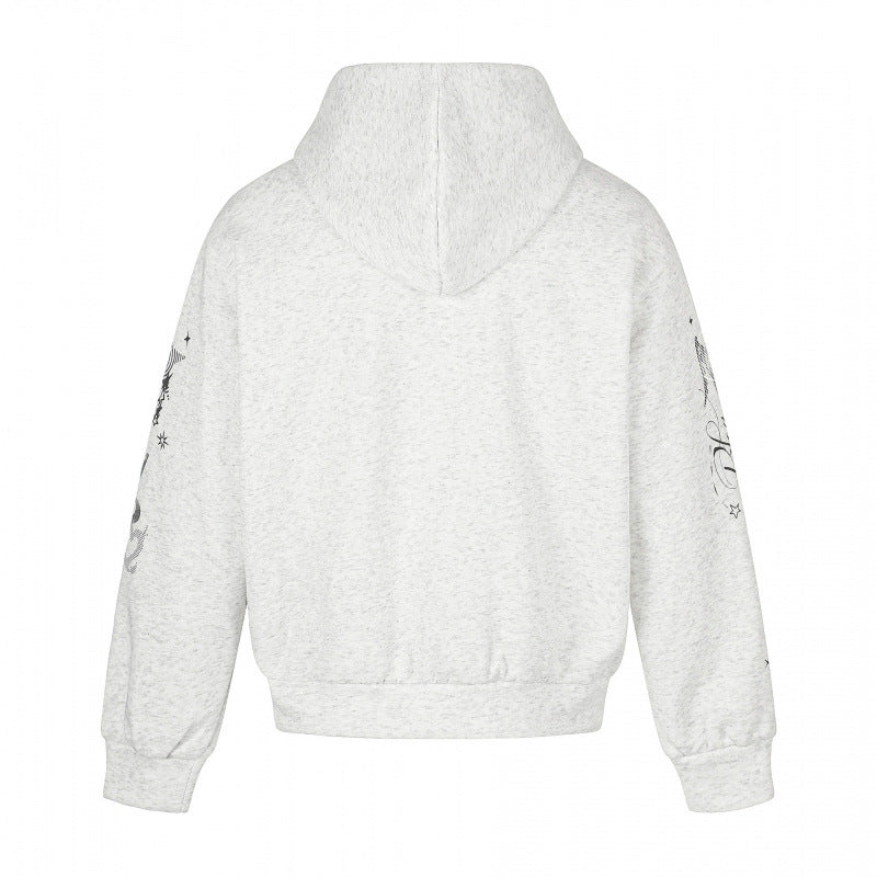 Unisex Oversized Hooded Zip Jacket with Allover Graphic Print, Zipper and Ribbed Hem Mune Fashion