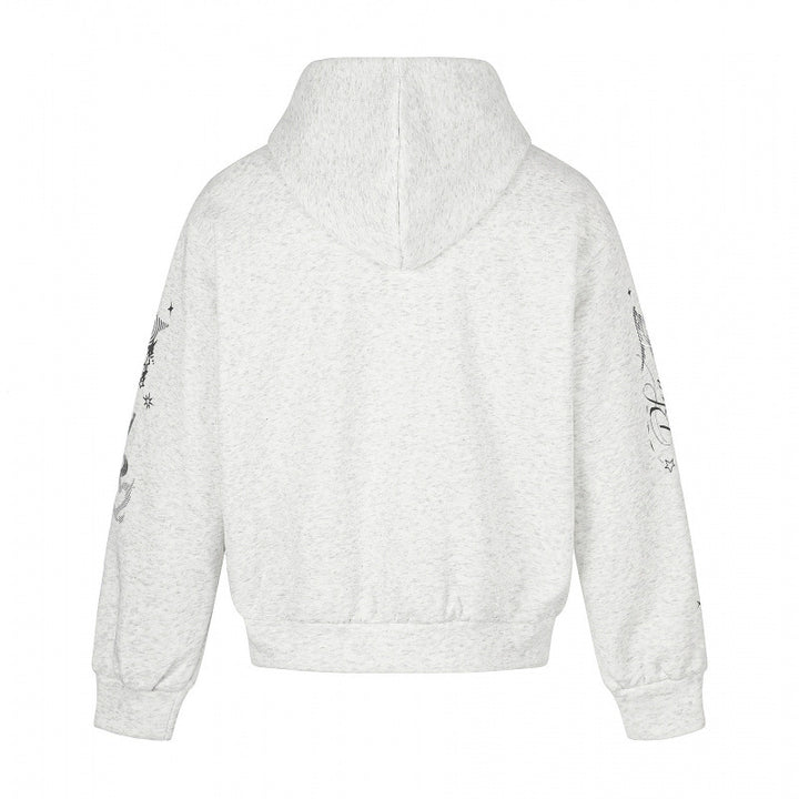 Unisex Oversized Hooded Zip Jacket with Allover Graphic Print, Zipper and Ribbed Hem Mune Fashion