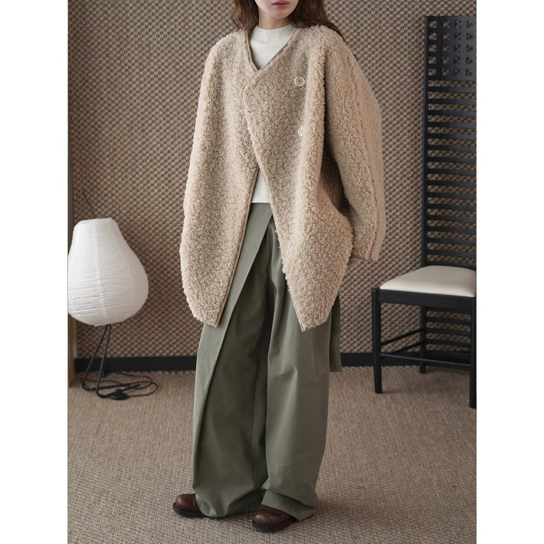 Women Short Jacket Teddy Fleece with Button Front and Contrasting Edge Finish Mune Fashion
