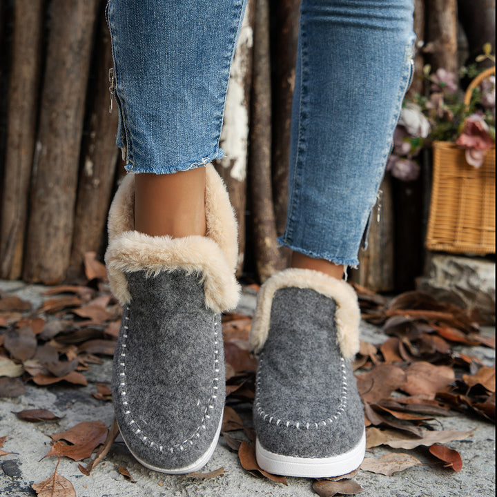 Women's Insulated Wool Felt Slipper Boots with Faux Fur Collar Mune Fashion