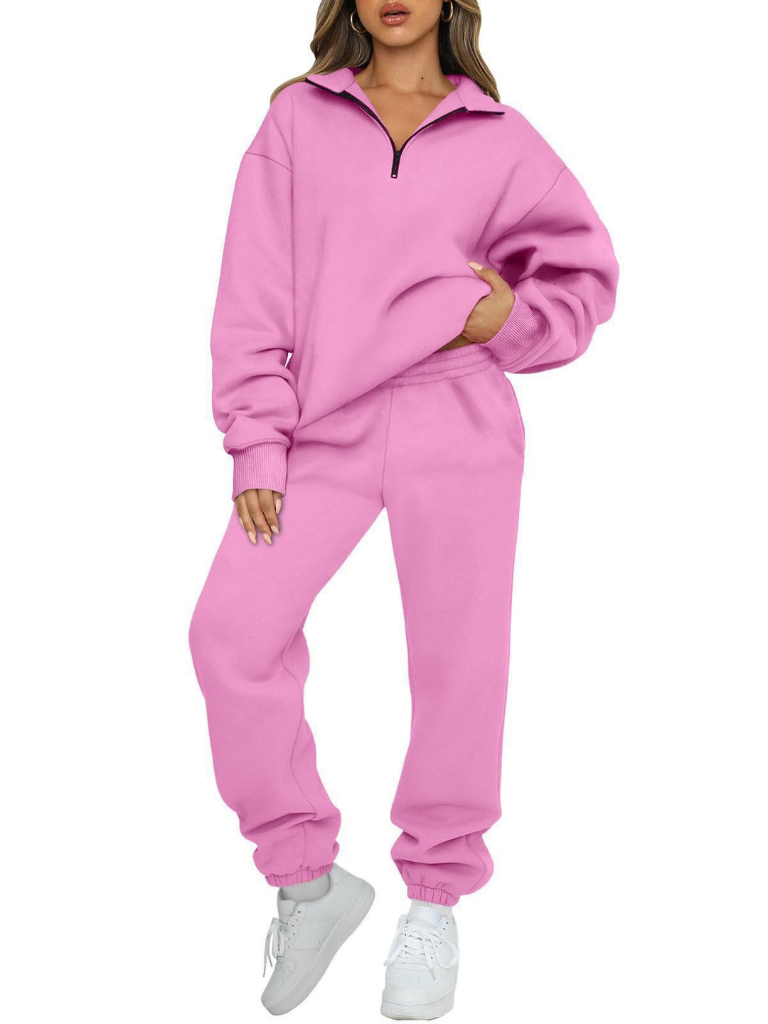 Women's oversized sweatshirt jogging pants set with zipper collar Mune Fashion
