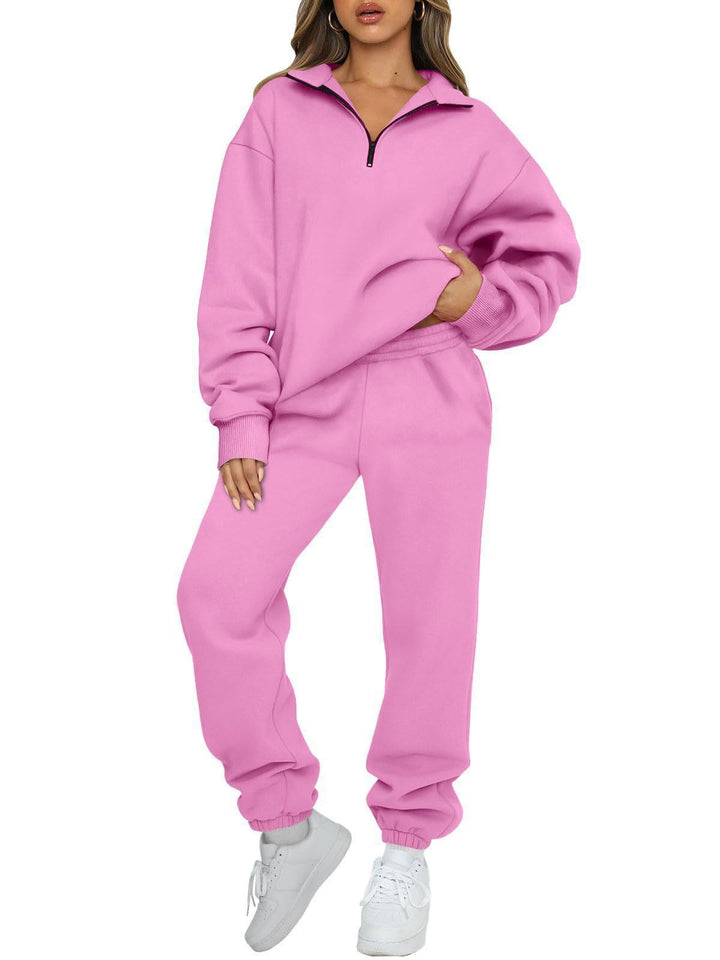 Women's oversized sweatshirt jogging pants set with zipper collar Mune Fashion