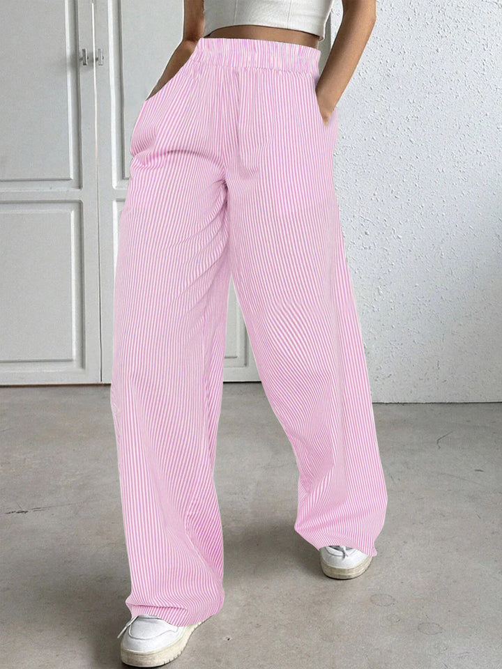 Women wide high-waisted lounge pants with elastic waistband and side pockets Mune Fashion