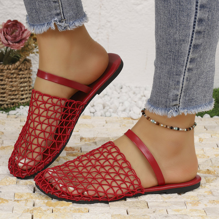 Women woven net mules with slip-on function, open heel and flexible lightweight sole design Mune Fashion
