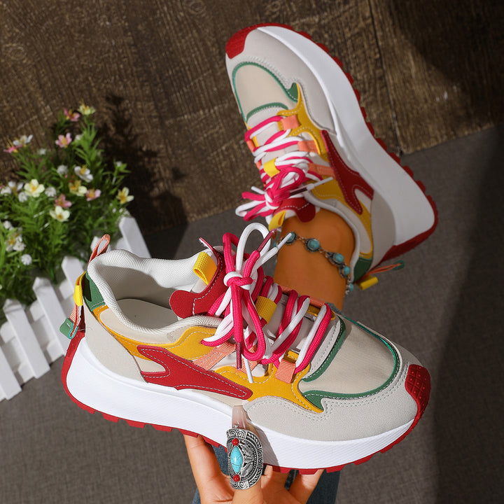 Women’s platform sneaker with layered upper material, padded heel and grippy tread sole Mune Fashion